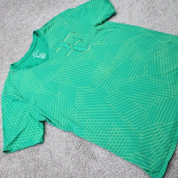 Nike Roger Federer Shirt Mens Large Green "RF" V-Neck Tennis S/S Athletic Cut - Picture 6 of 13